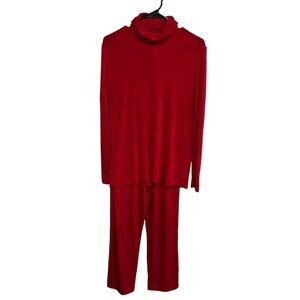 Drapers & Damons Red Long Sleeve Turtleneck Top Pants Set Womens Size Small